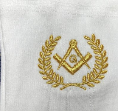 Masonic Cotton Gloves with Machine Embroidery Square Compass and G Gold (2 Pairs)