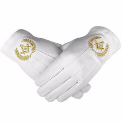 Masonic Cotton Gloves with Machine Embroidery Square Compass and G Gold (2 Pairs)