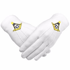 Masonic Gloves Yellow Square compass with G Machine Embroidery (2 Pairs)