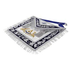 Past Master Blue Lodge California Regulation Apron - Gold Bullion Emblem With Silver Braid Fringe