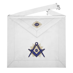 Master Mason Blue Lodge Apron - White Velvet Hand Threaded Silk