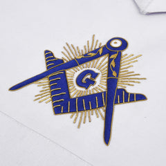 Master Mason Blue Lodge Apron - White Velvet Hand Threaded Silk