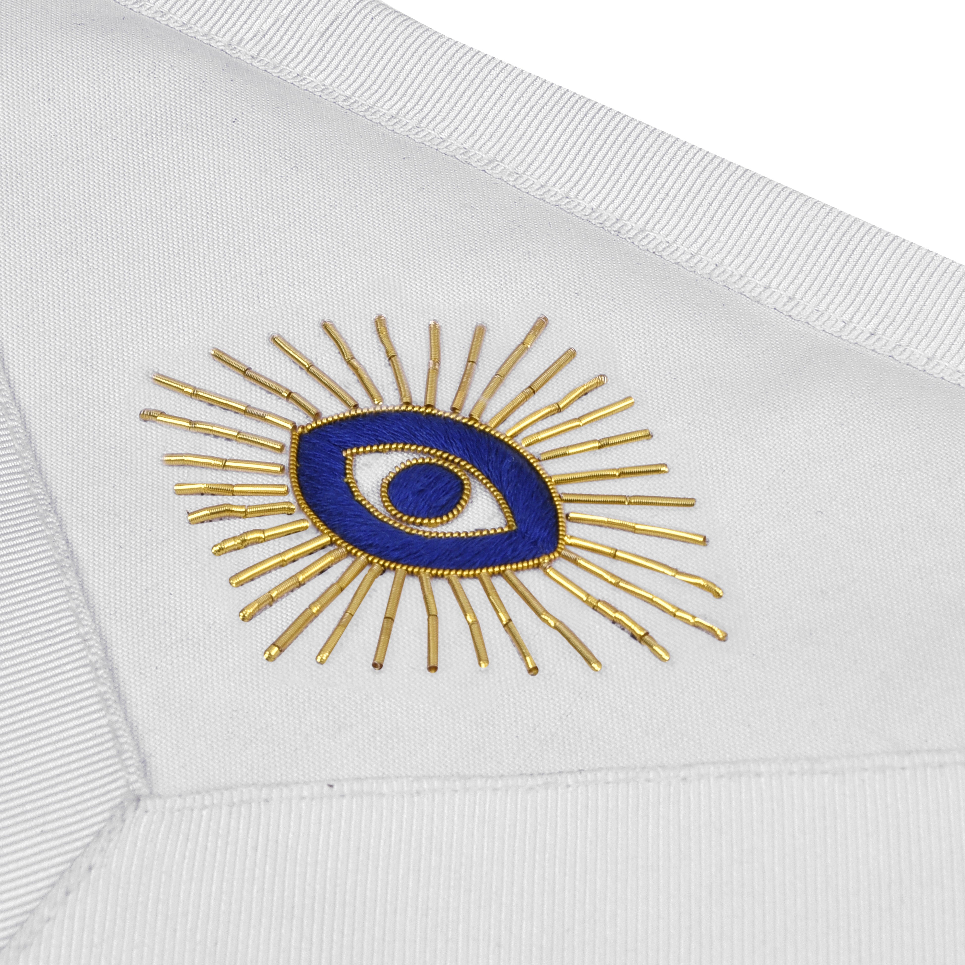 Master Mason Blue Lodge Apron - White Velvet Hand Threaded Silk