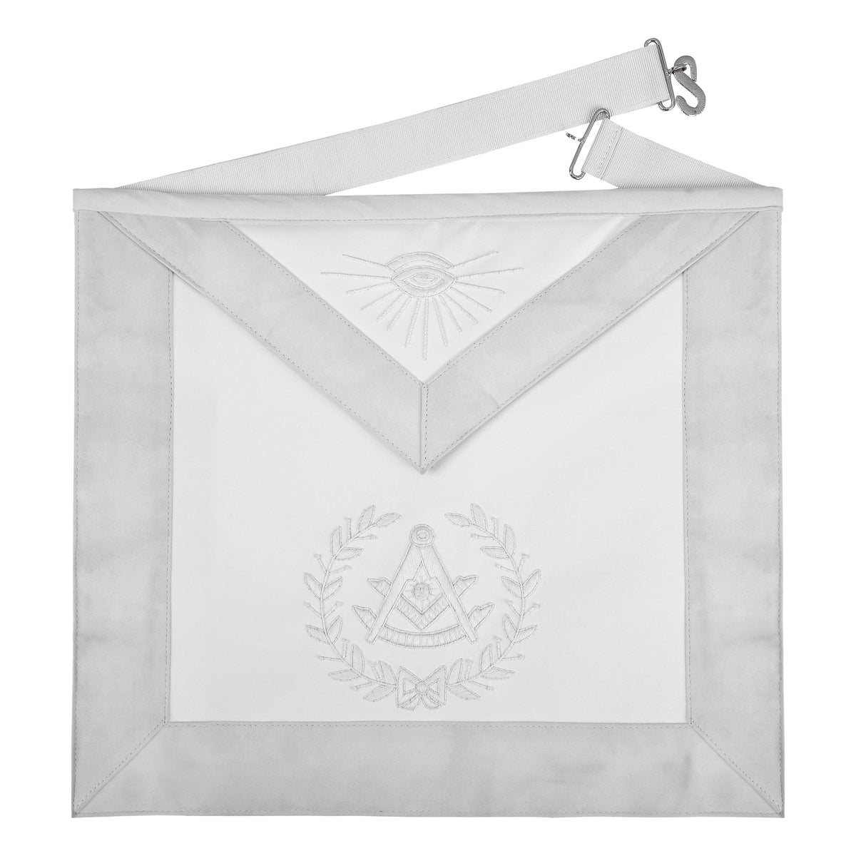 Grand Past Master Blue Lodge California Regulation Apron - White Velvet Hand Threaded Silk