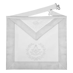 Grand Past Master Blue Lodge California Regulation Apron - White Velvet Hand Threaded Silk