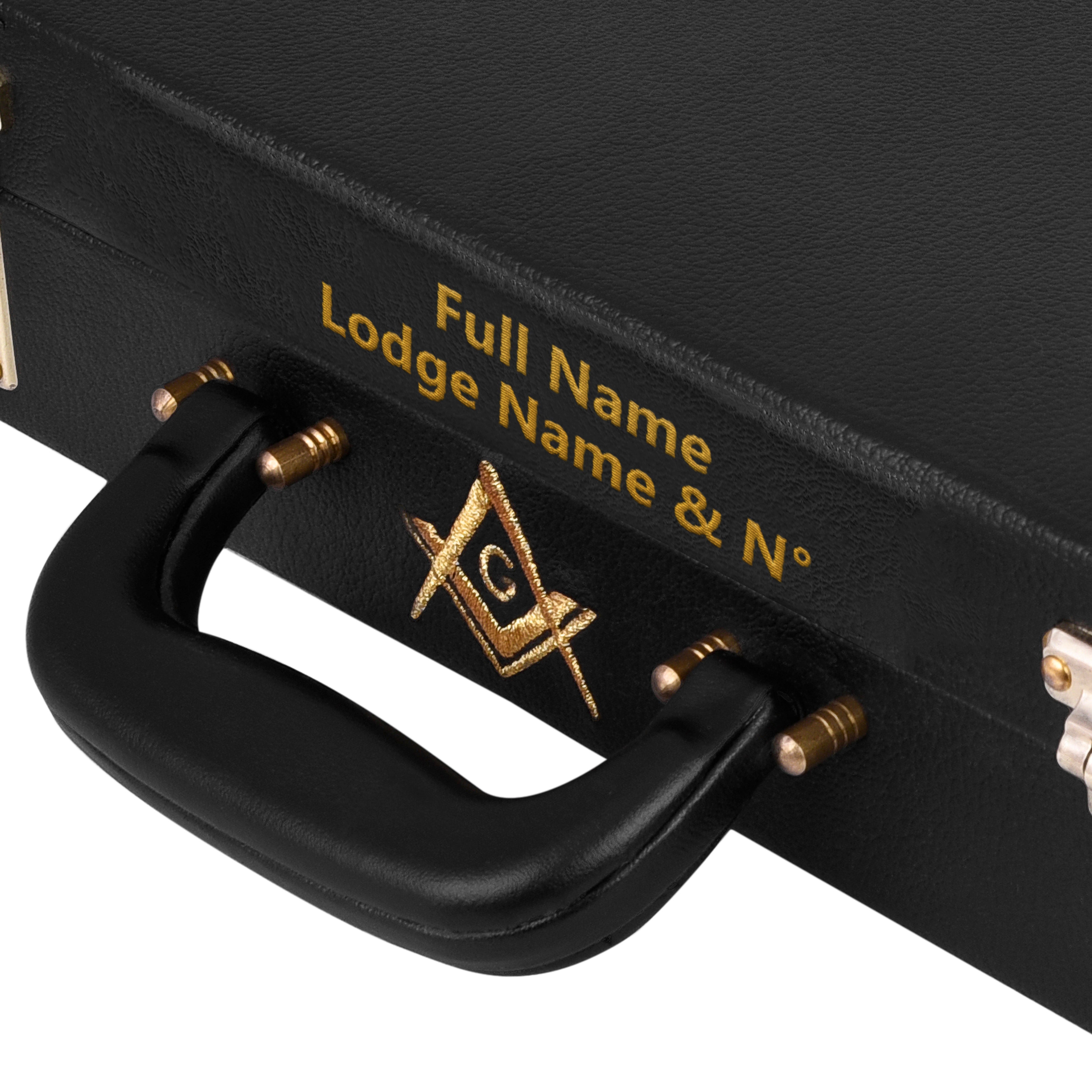 Master Mason Blue Lodge Apron Case -  Hand Embroidery Personalization Black Emblem Various Sizes & Materials