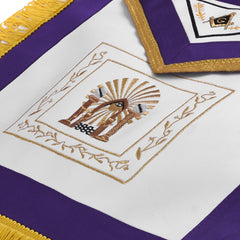 Master Mason Blue Lodge Apron - Purple Ribbon With Machine Embroidery Bullion And Tassels