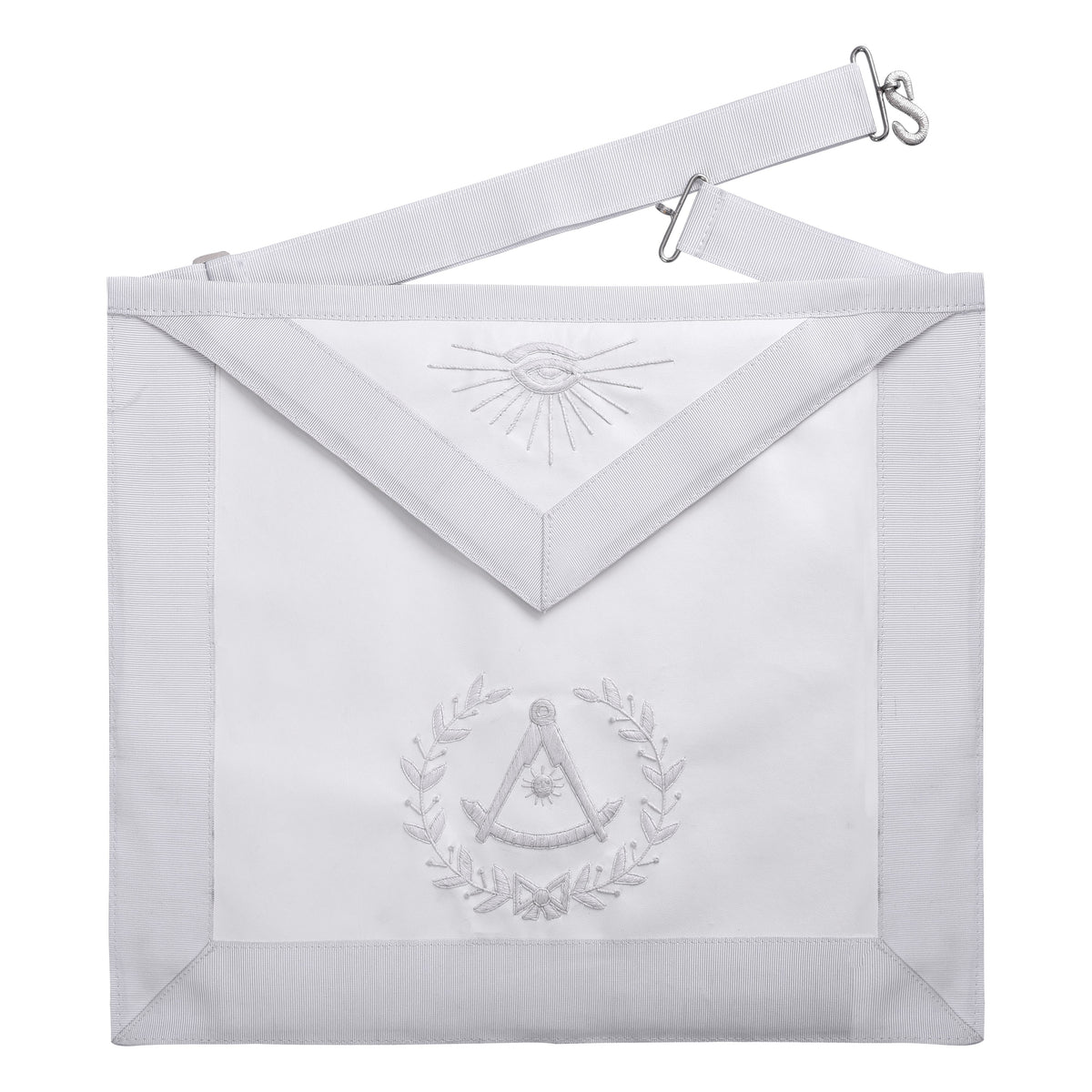 Grand Past Master Blue Lodge California Regulation Apron - White Velvet Hand Threaded Silk