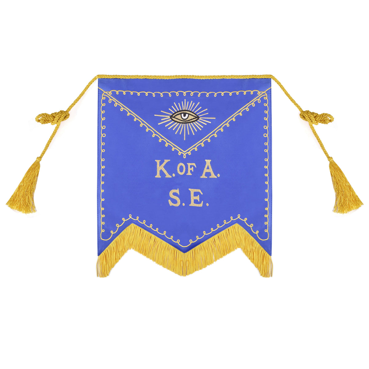 Knights of the All Seeing Eye Apron - Blue Cloth Fabric With Yellow Fringe & Tassels