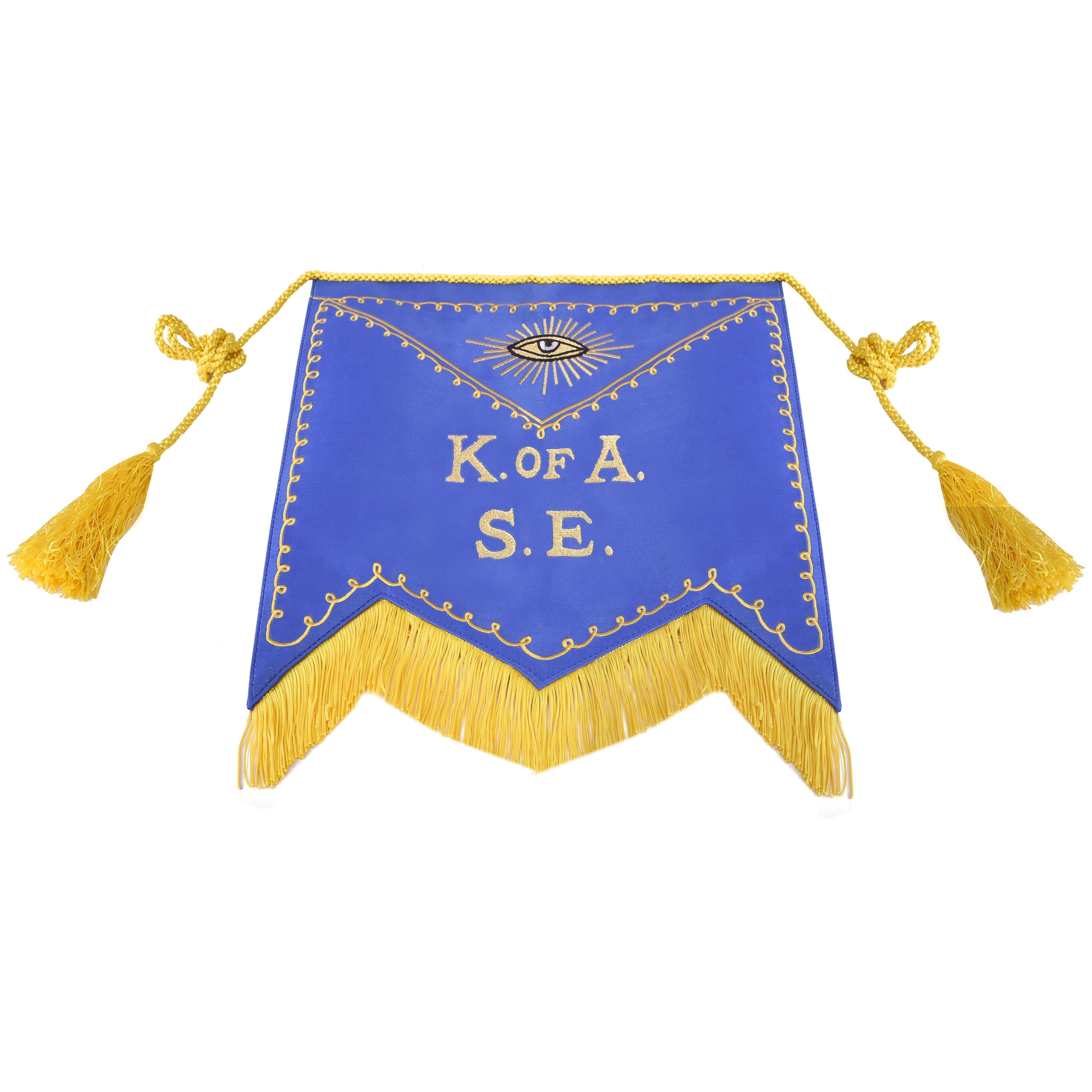 Knights of the All Seeing Eye Apron - Blue Cloth Fabric With Yellow Fringe & Tassels