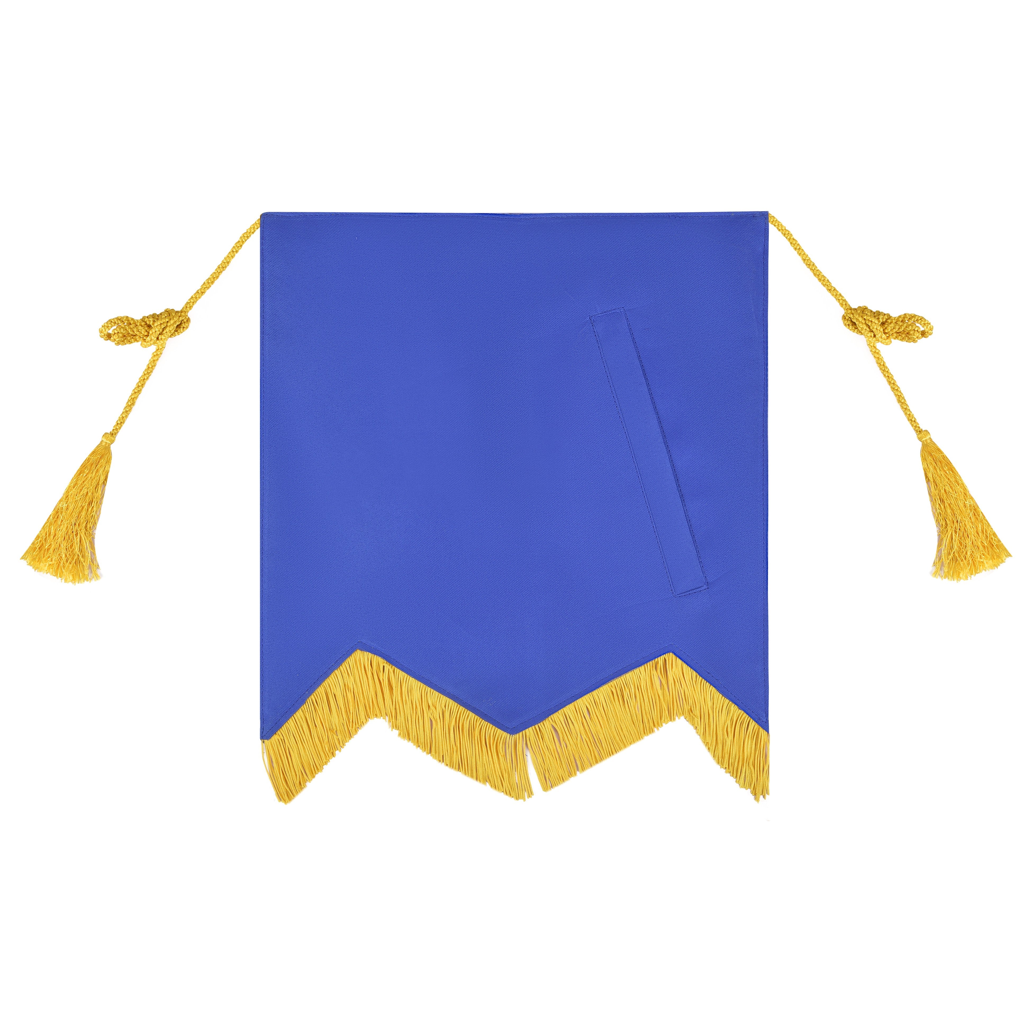 Knights of the All Seeing Eye Apron - Blue Cloth Fabric With Yellow Fringe & Tassels