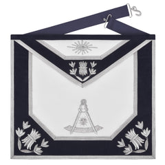 Past Master Blue Lodge Apron - Navy Velvet Borders & Silver Bullion Hand Embroidery