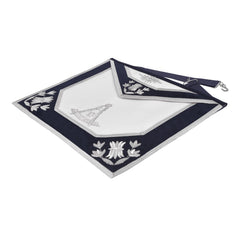 Past Master Blue Lodge Apron - Navy Velvet Borders & Silver Bullion Hand Embroidery