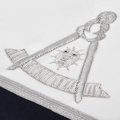 Past Master Blue Lodge Apron - Navy Velvet Borders & Silver Bullion Hand Embroidery