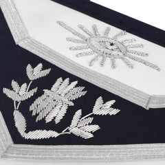 Past Master Blue Lodge Apron - Navy Velvet Borders & Silver Bullion Hand Embroidery