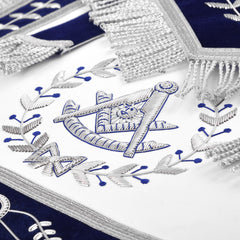 Past Master Blue Lodge California Regulation Apron - Royal Blue Velvet Silver Bullion With Wreath & Fringe