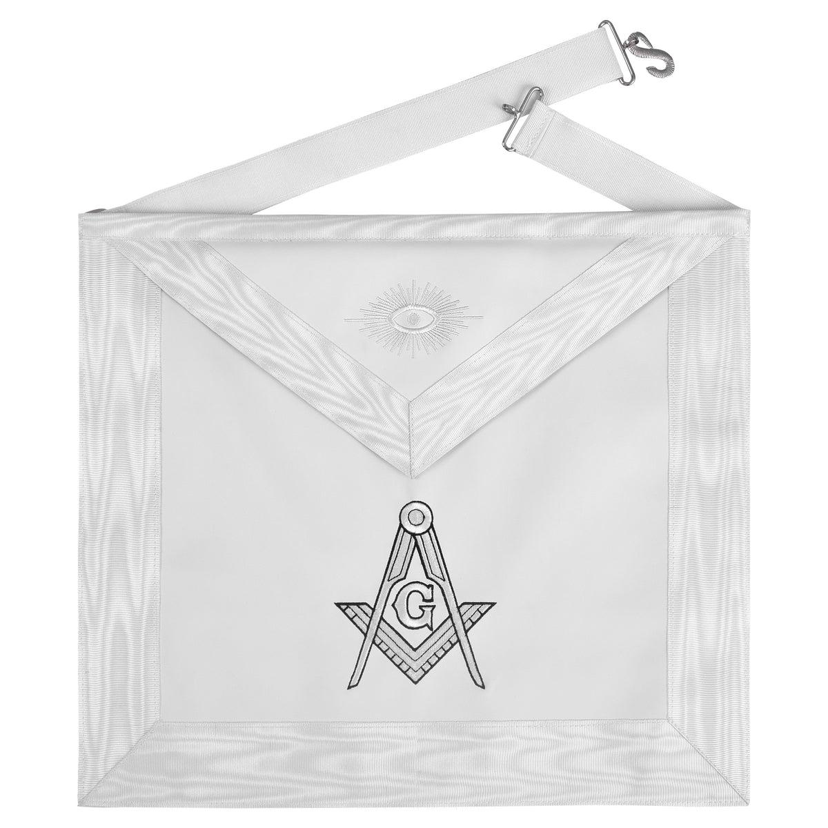 Master Mason Blue Lodge Apron - White Ribbon & Hand Threaded Silk