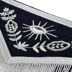 Assistant Secretary Blue Lodge Officer Apron - Dark Blue With Silver Hand Embroidery Bullion