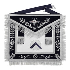 Worshipful Master Blue Lodge Officer Apron - Dark Blue With Silver Hand Embroidery Bullion