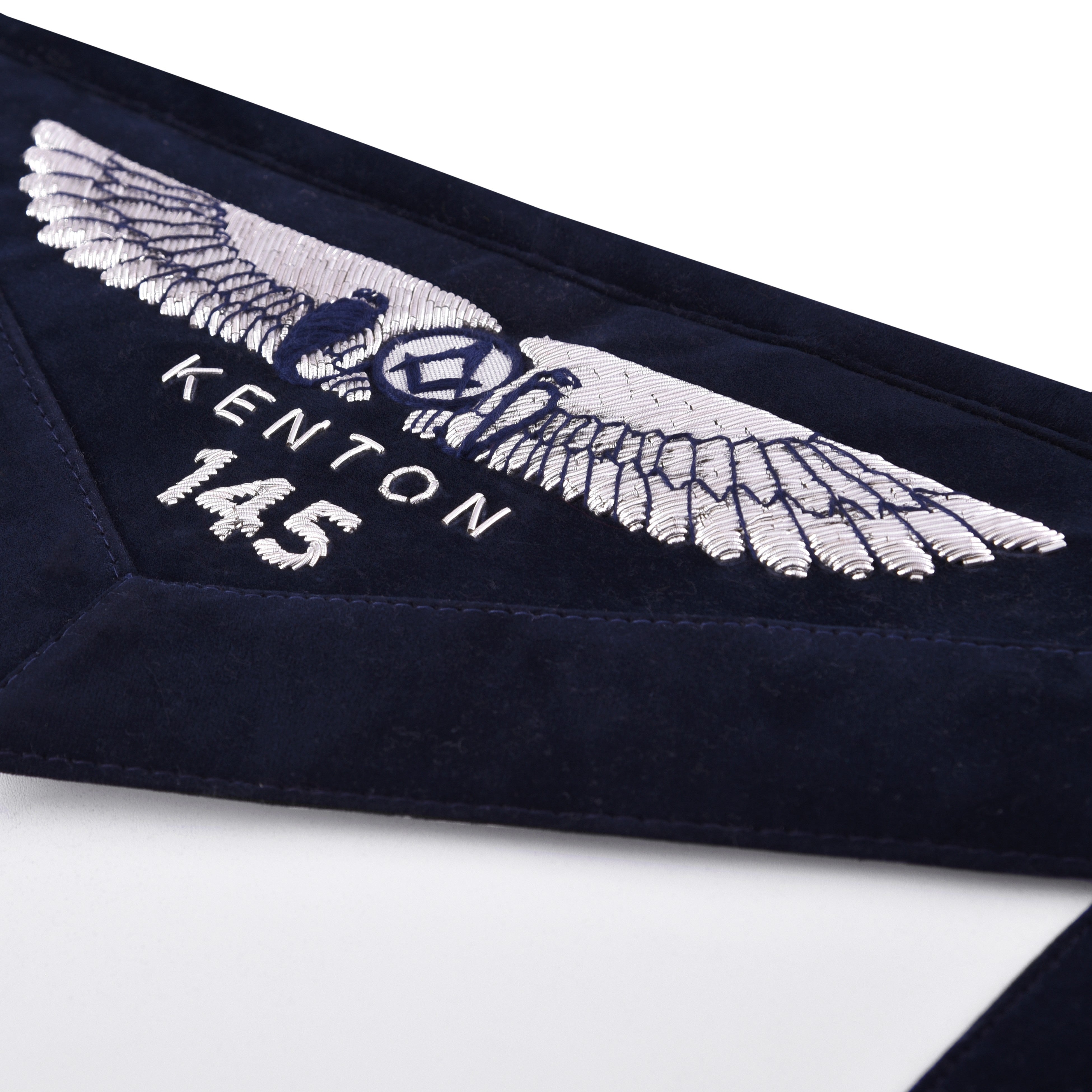 Tyler Blue Lodge Officer Apron - Kenton Lodge Navy Velvet With Silver Embroidery Thread