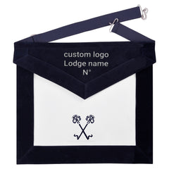 Treasurer Blue Lodge Officer Apron -  Navy Velvet With Silver Embroidery Thread