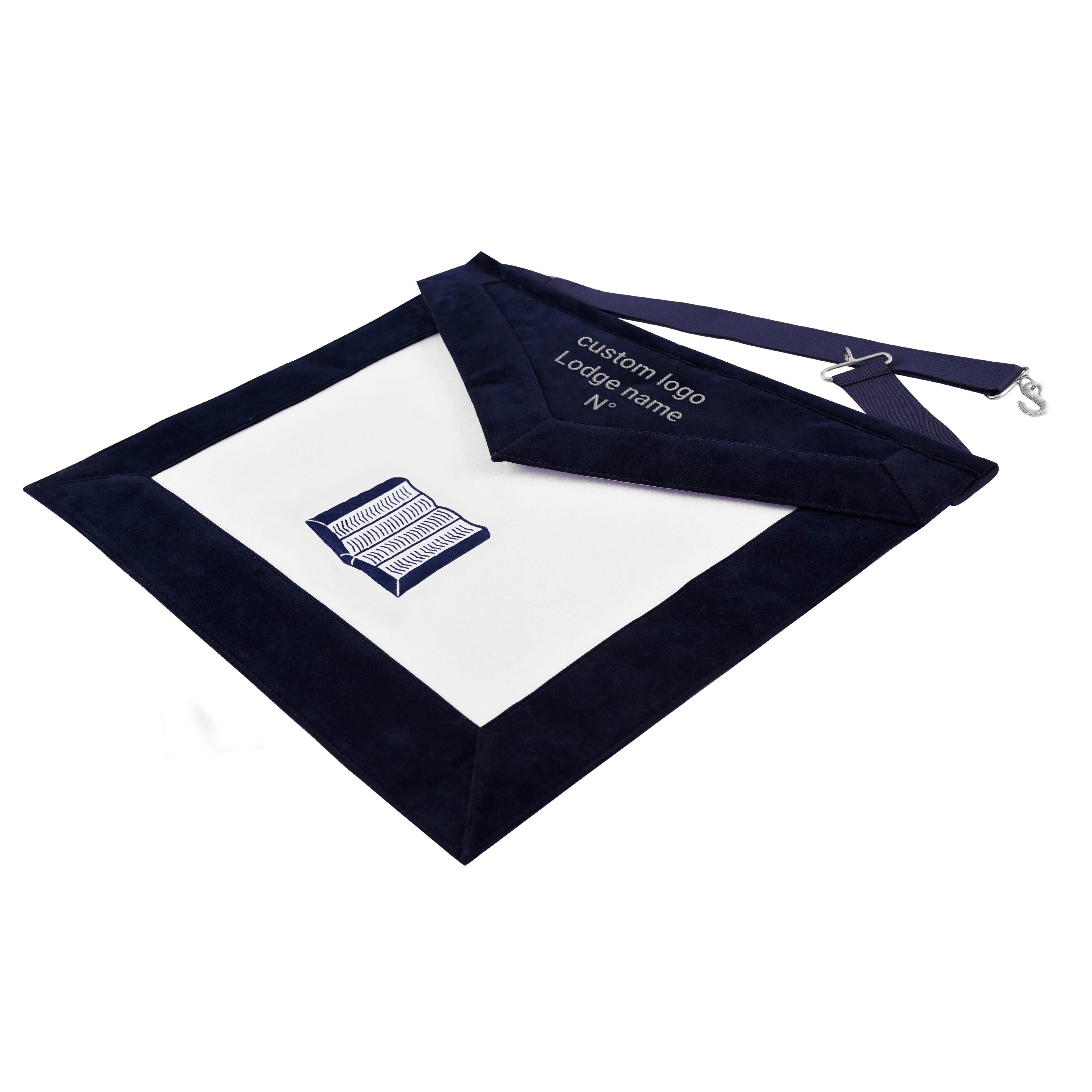 Chaplain Blue Lodge Officer Apron - Navy Velvet With Silver Embroidery Thread