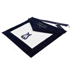 Organist Blue Lodge Officer Apron - Navy Velvet With Silver Embroidery Thread