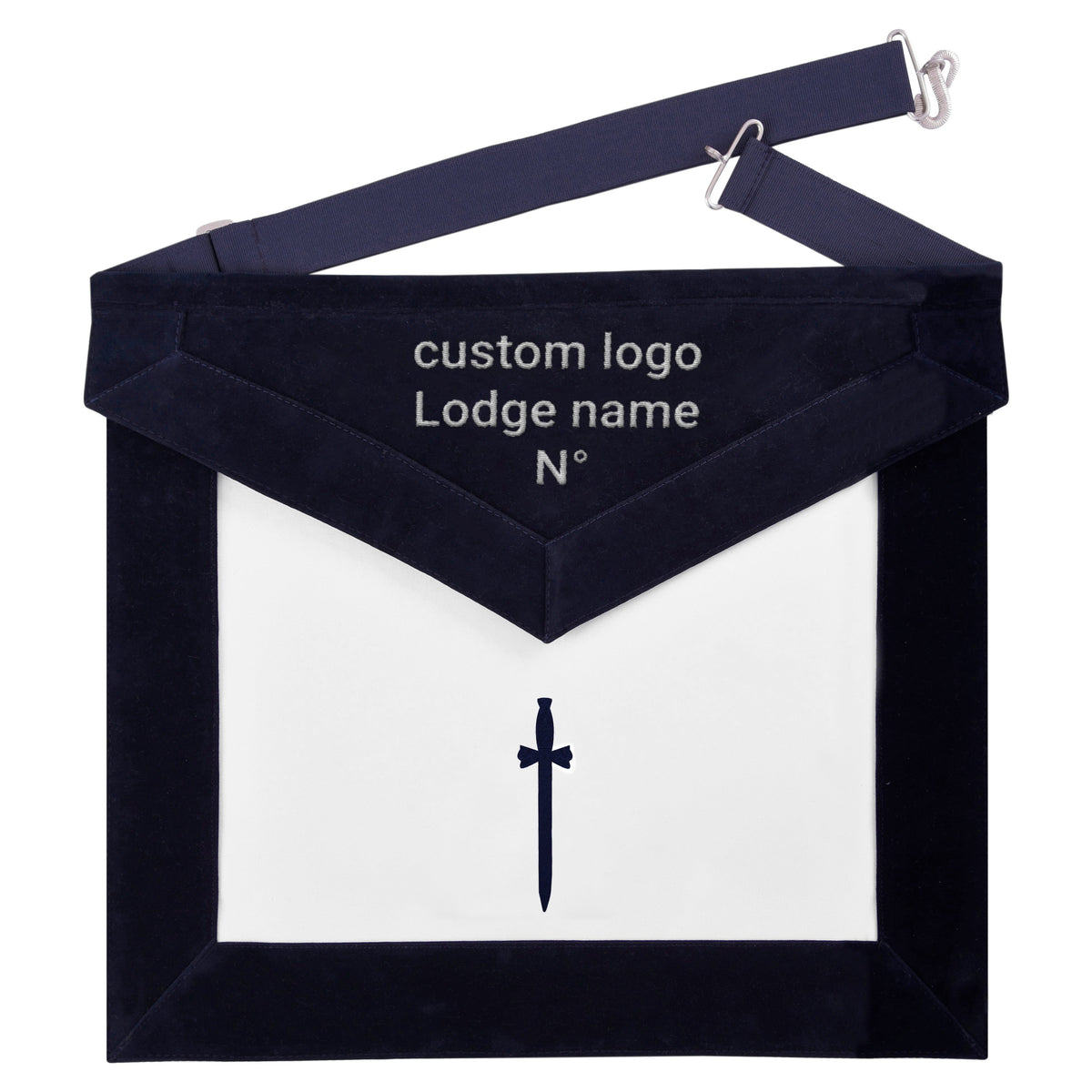 Tyler Blue Lodge Officer Apron - Navy Velvet With Silver Embroidery Thread