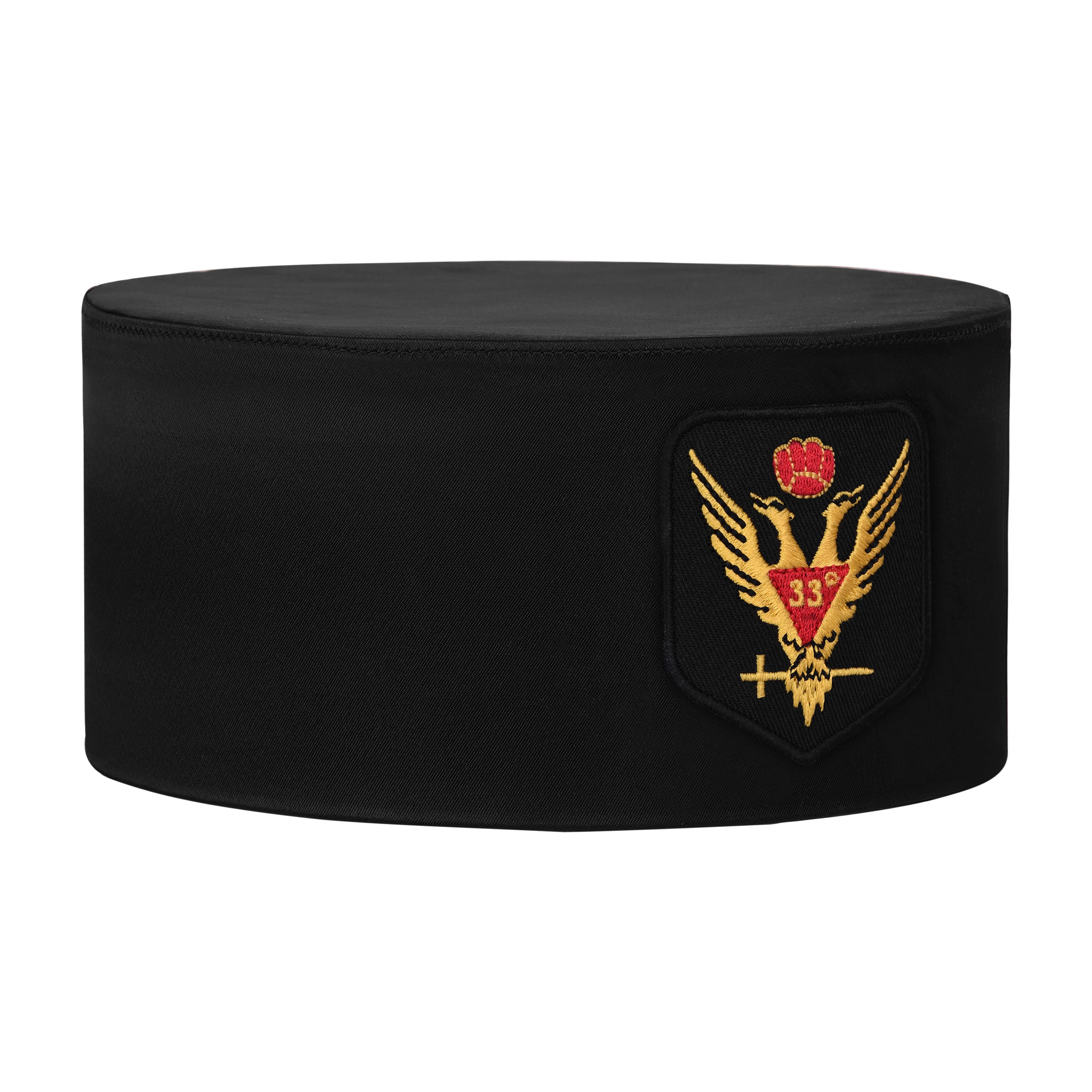 33rd Degree Scottish Rite Crown Cap - Black Rayon With Wings Up Red & Gold