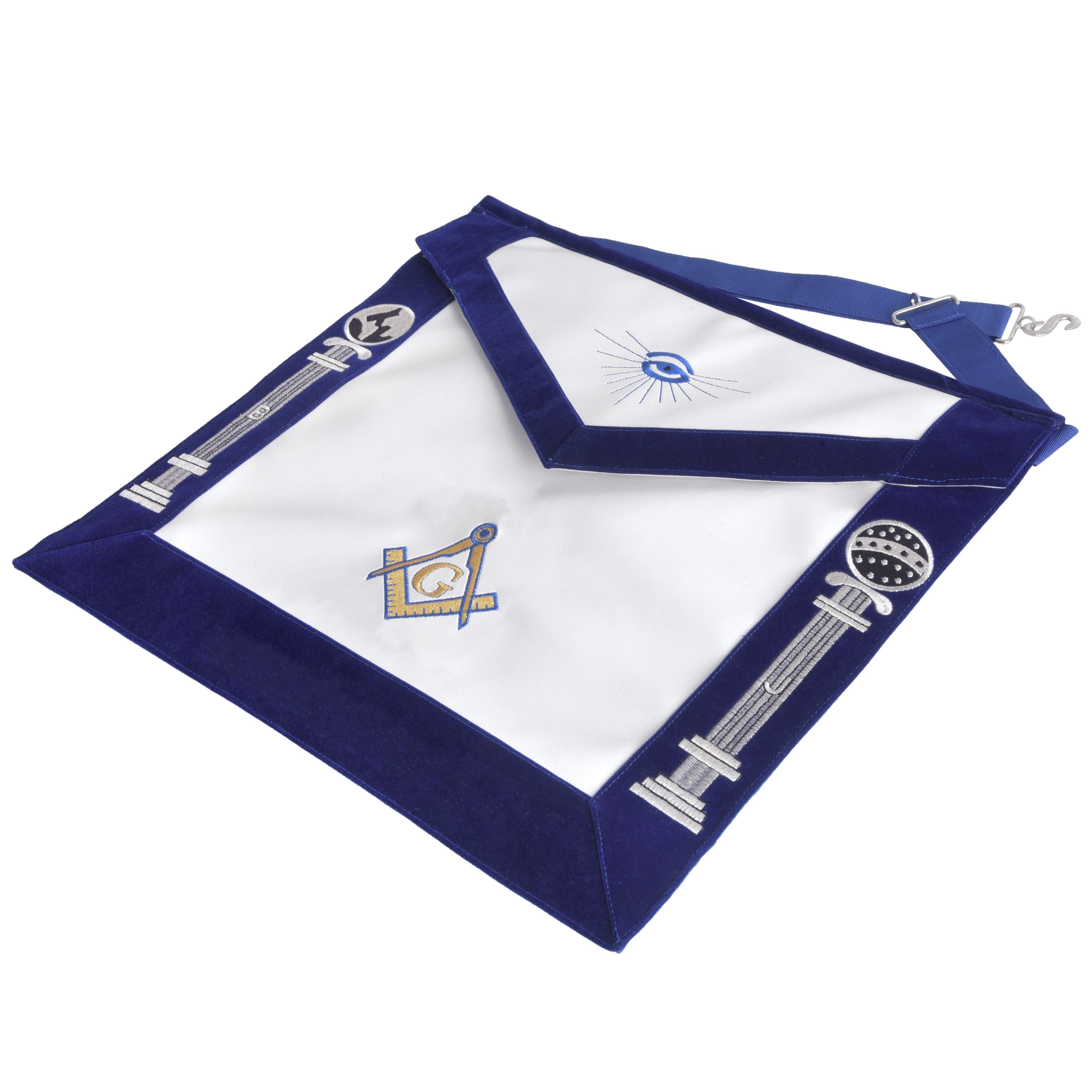 Master Mason Blue Lodge Apron - Royal Blue Velvet And White