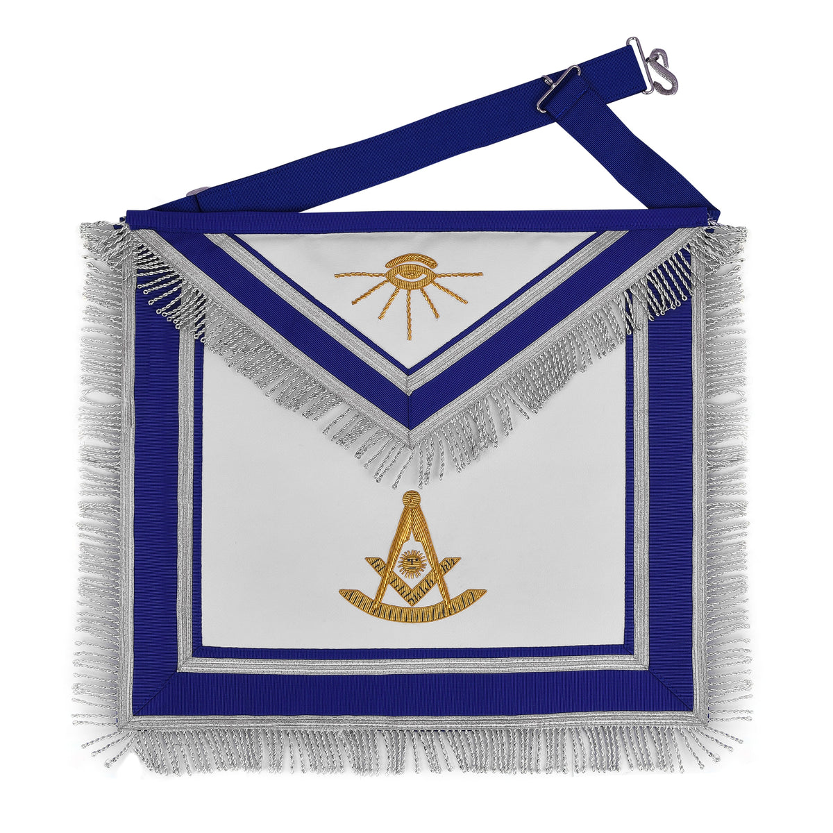 Past Master Blue Lodge California Regulation Apron - Hand Embroidery Gold Bullion With Silver Braid Fringe