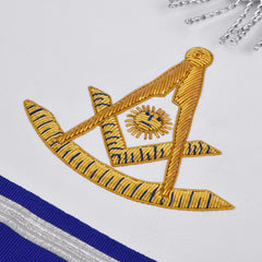 Past Master Blue Lodge California Regulation Apron - Hand Embroidery Gold Bullion With Silver Braid Fringe