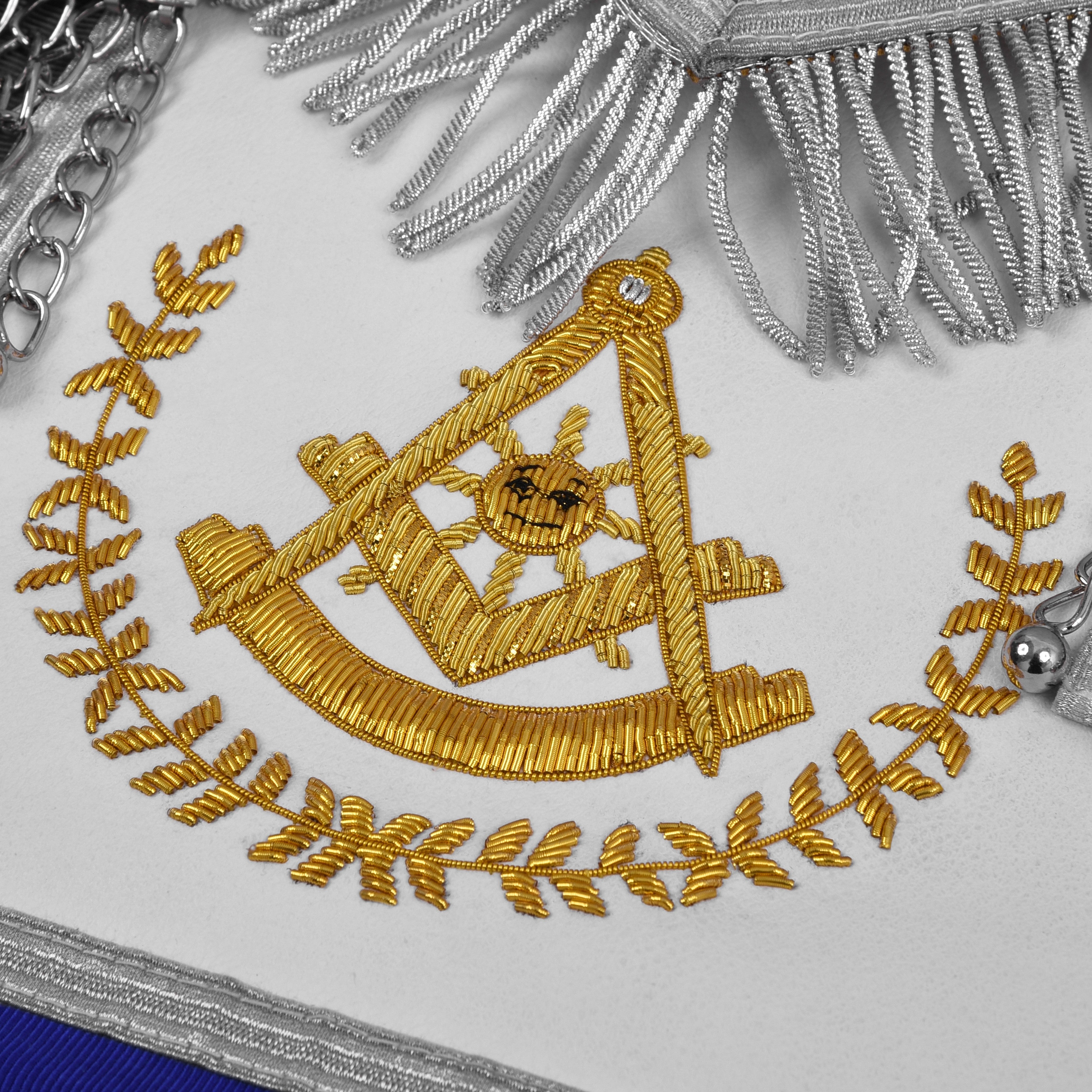 Past Master Blue Lodge California Regulation Apron - Gold Bullion With Silver Braid Fringe