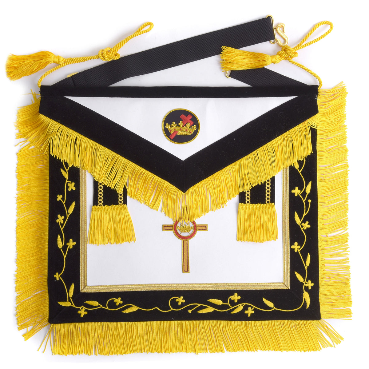 Past Commander Knights Templar Commandery Apron - Black With Gold Fringe