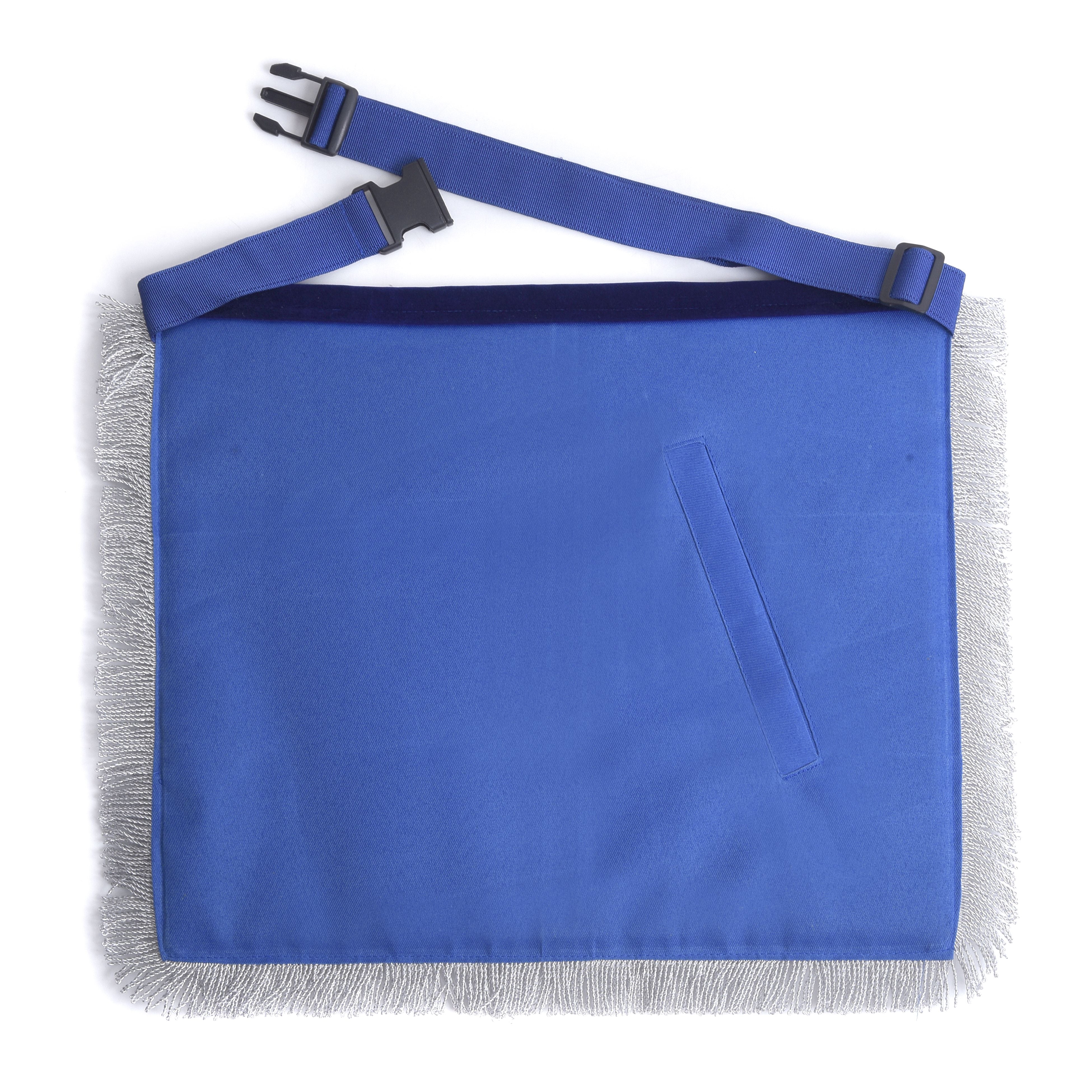 Grand Past Master Blue Lodge Apron - Blue Velvet With Gray Rayon Fringe