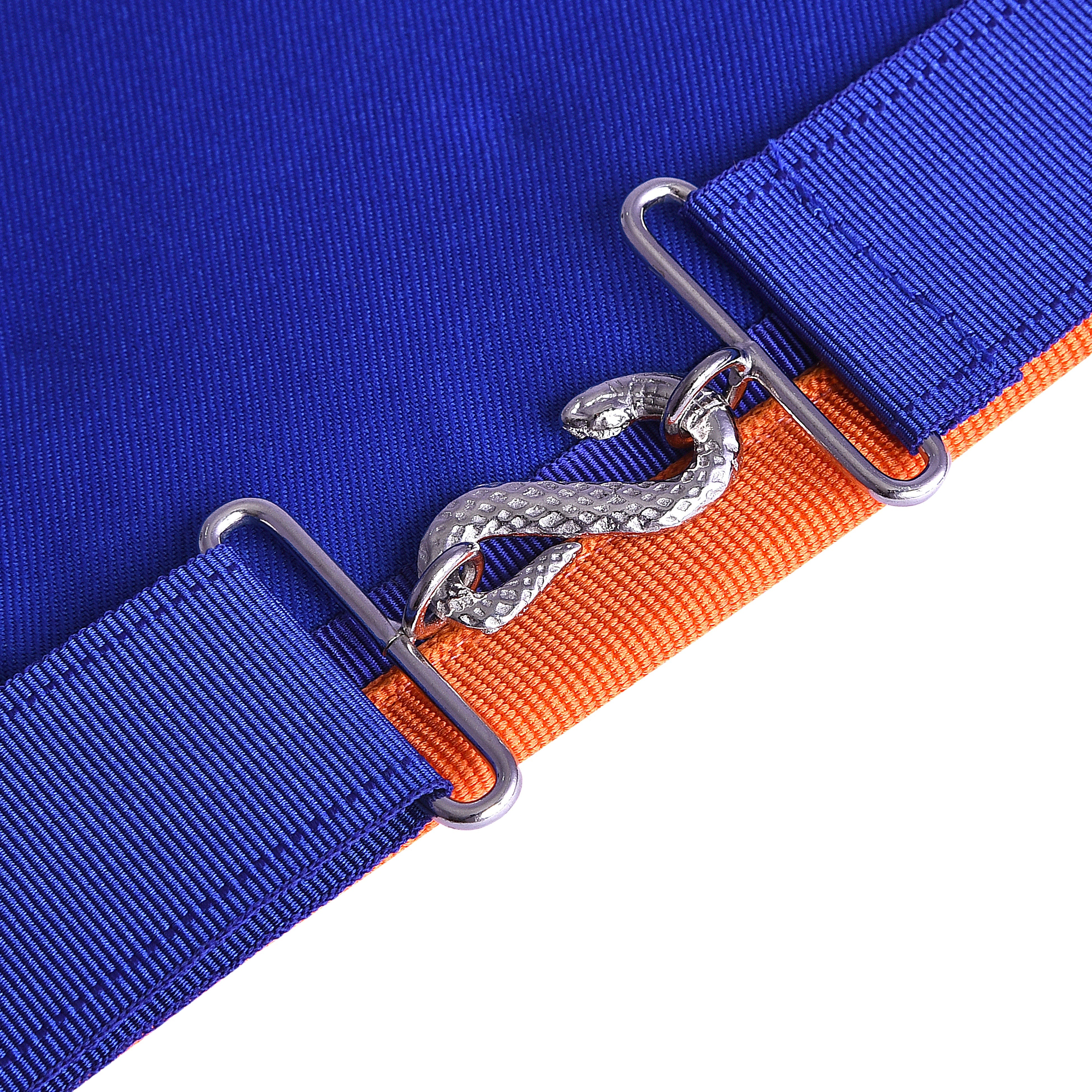 Installed Worthy Master St. Lawrence the Martyr AMD Apron - Blue & Orange Borders With Silver Gridiron