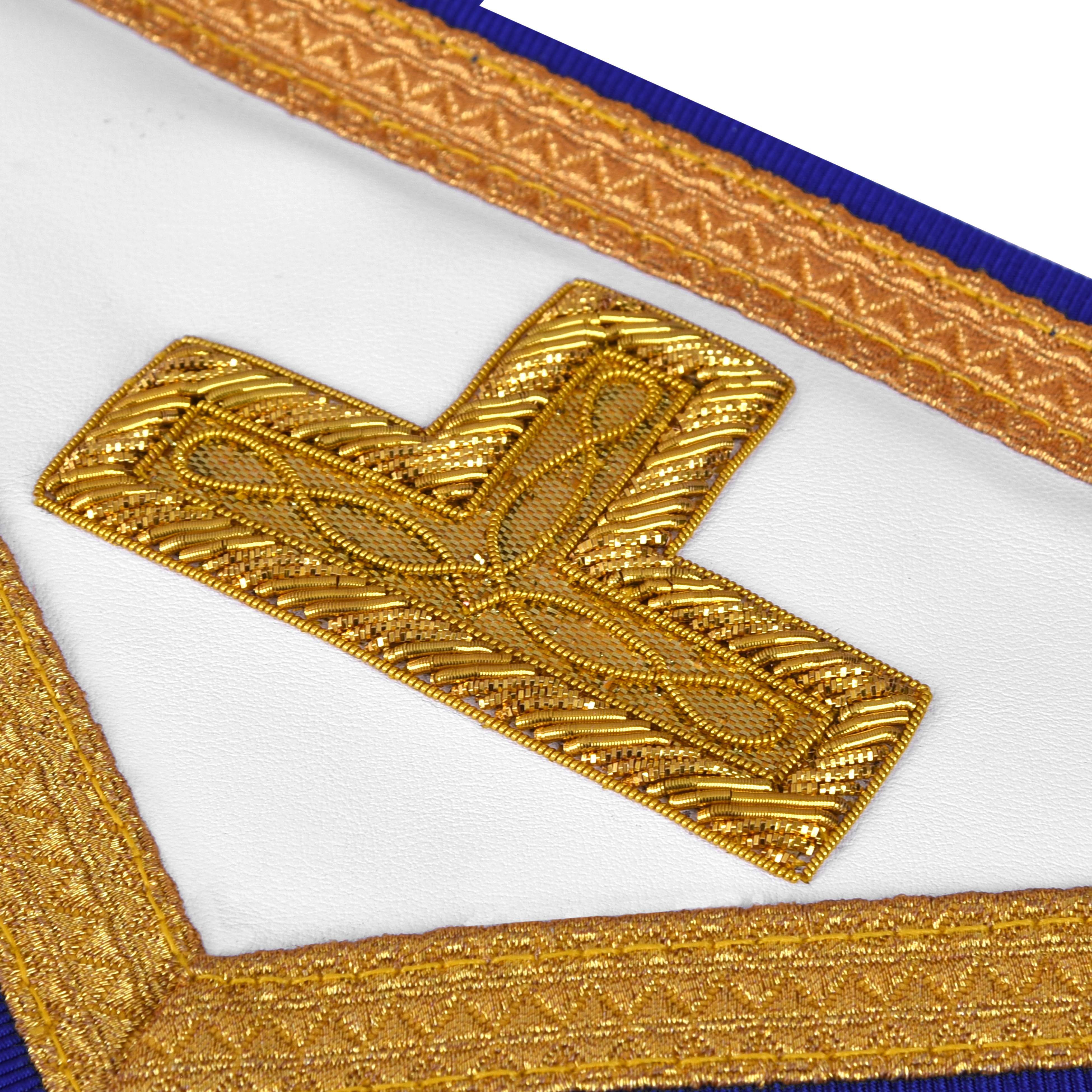 Past Master Blue Lodge Apron - Blue Ribbon With Hand Embroidery Bullion And Chain Tassels