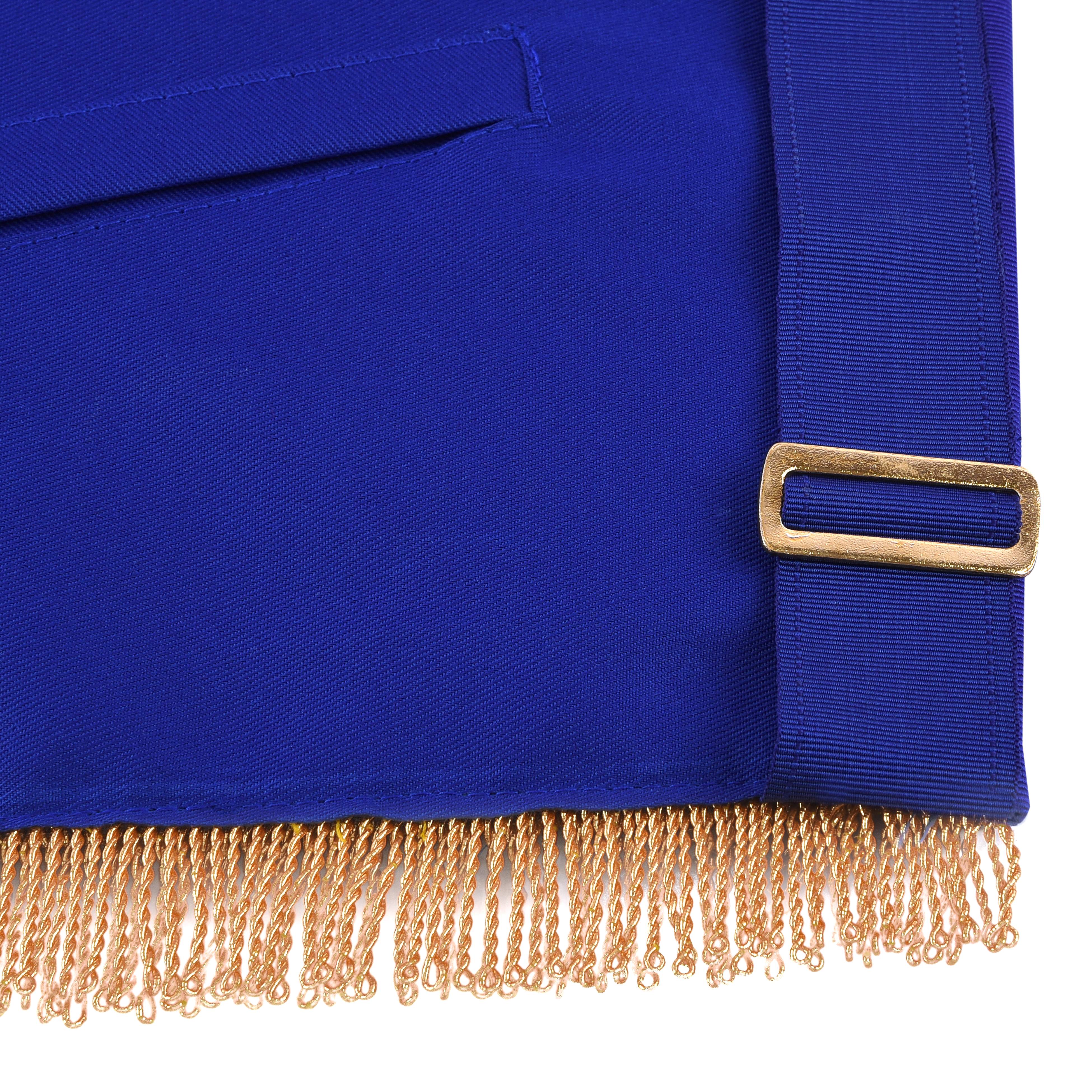 Past Master Blue Lodge Apron - Blue Ribbon With Hand Embroidery Bullion And Chain Tassels