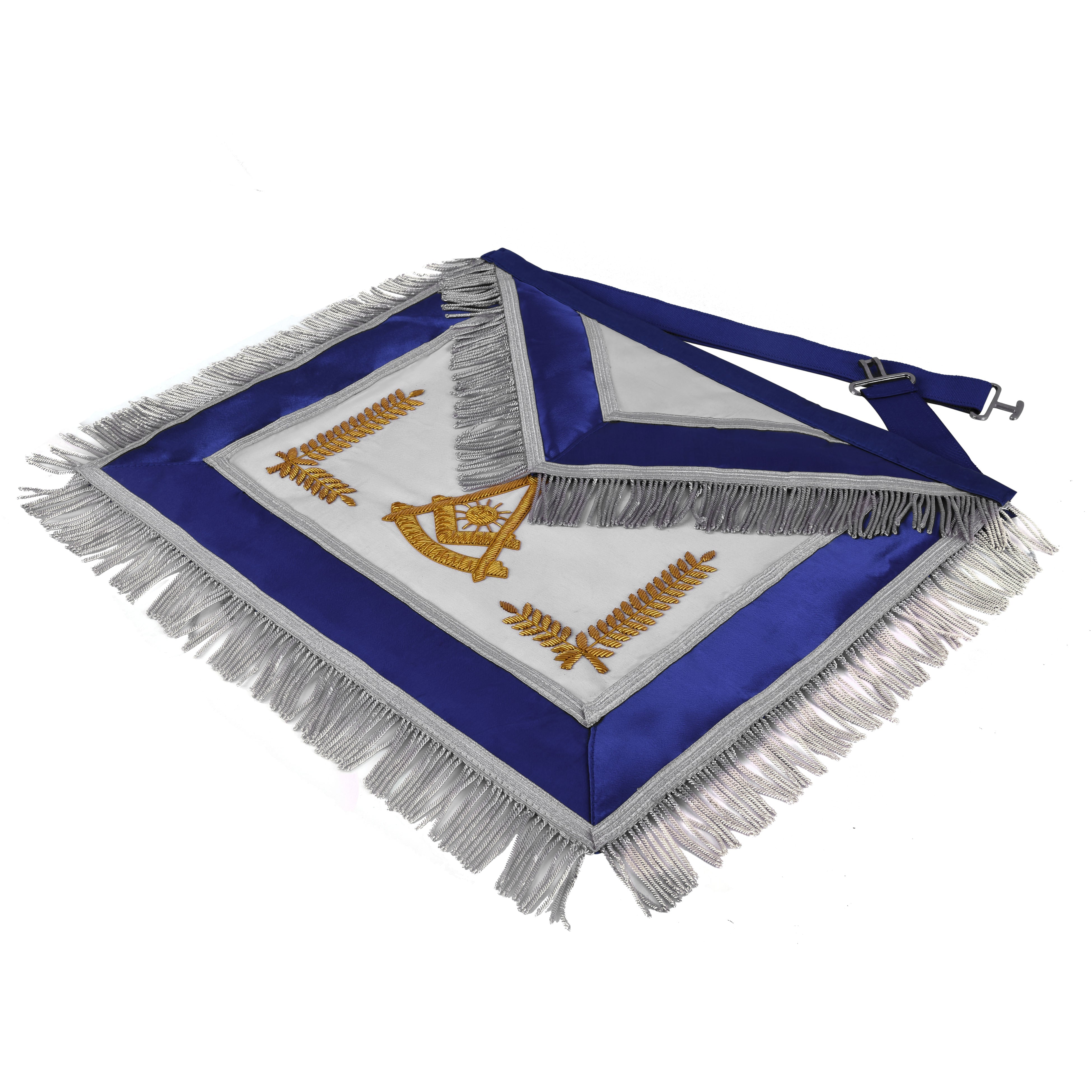 Past Master Blue Lodge California Regulation Apron - Gold Bullion With Silver Braid Fringe