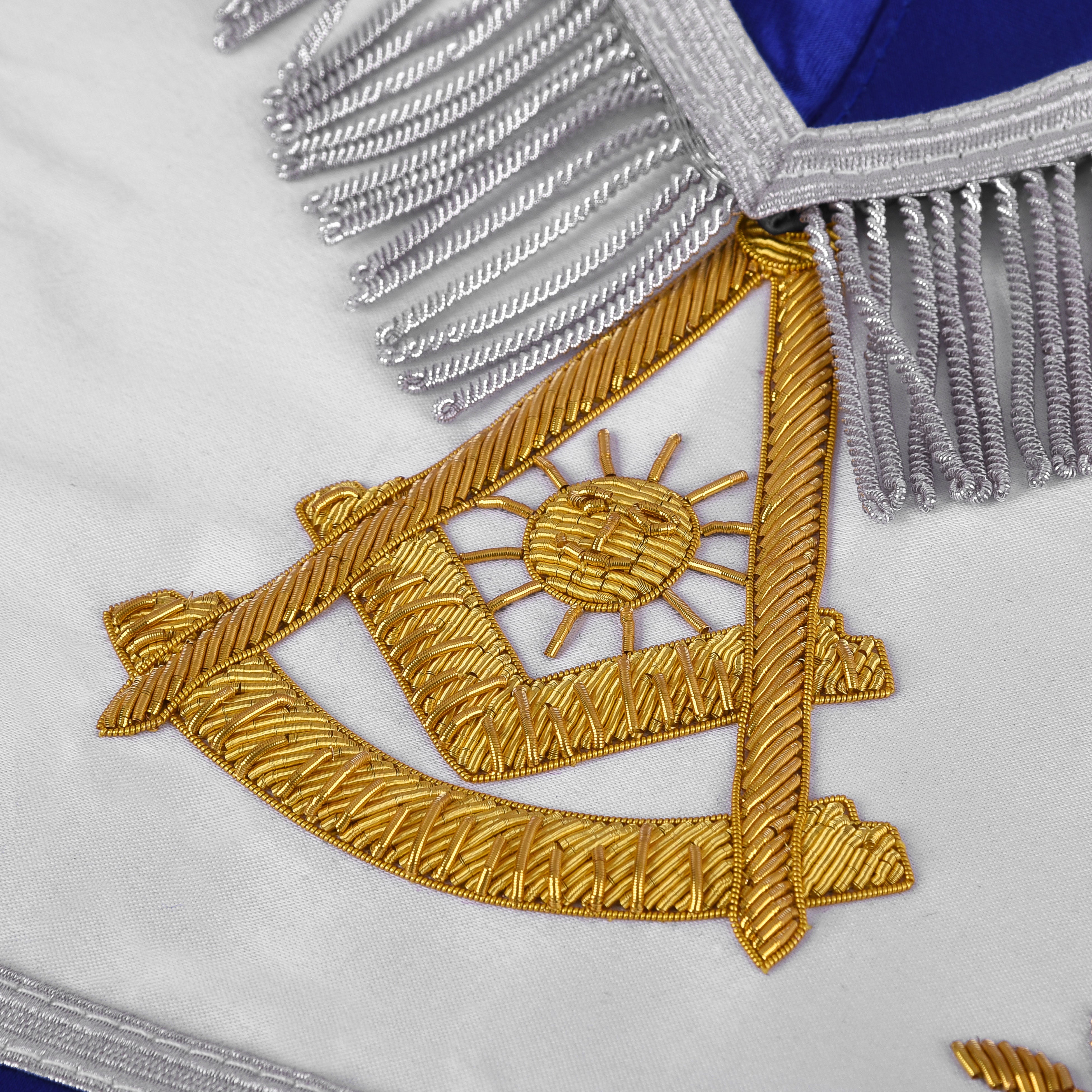 Past Master Blue Lodge California Regulation Apron - Gold Bullion With Silver Braid Fringe