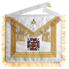 Knights Templar Commandery Apron - White & Gold Machine Embroidery with Fringe