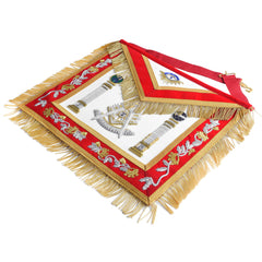 Past Master Blue Lodge California Regulation Apron - Red & Gold Hand Embroidery Bullion With Pillars