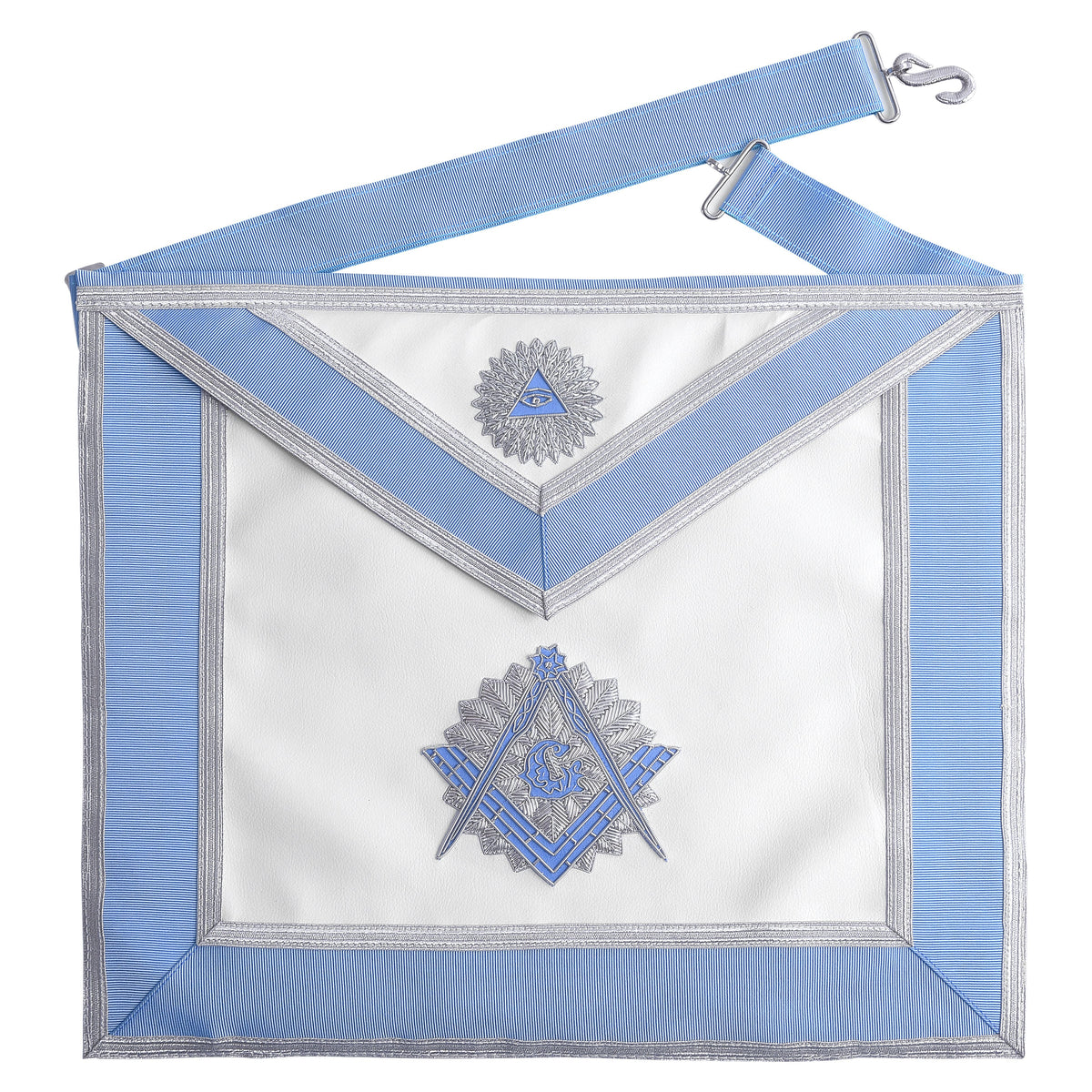 Master Mason Blue Lodge Apron - Light Blue & White With Machine Embroidery