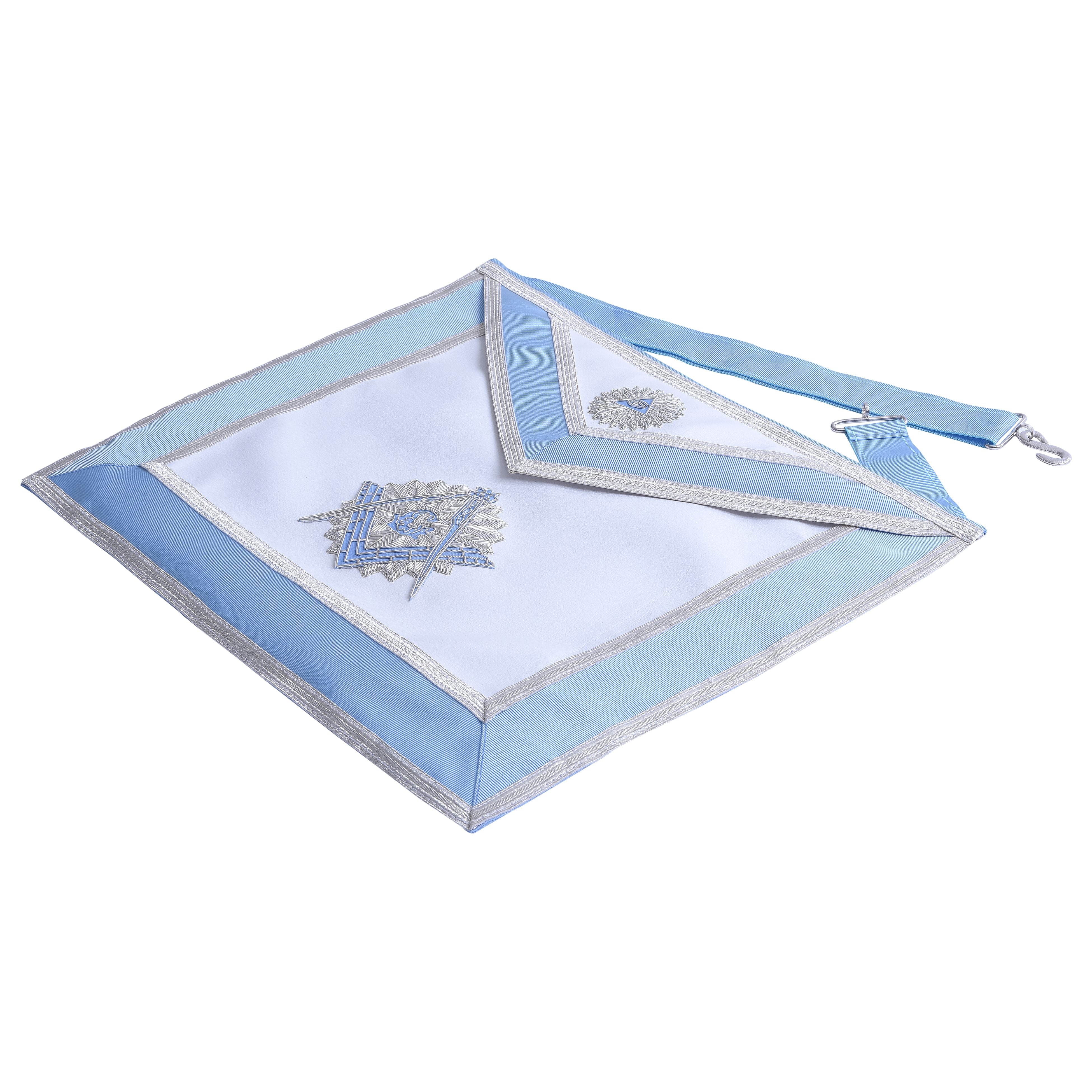 Master Mason Blue Lodge Apron - Light Blue & White With Machine Embroidery