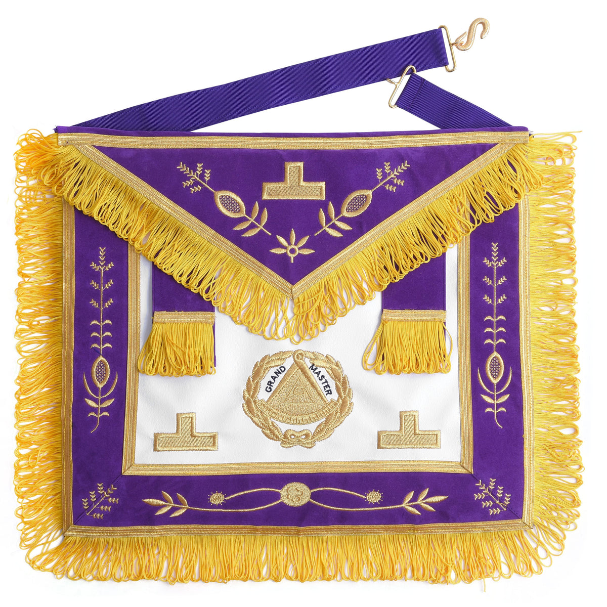 Grand Master Blue Lodge Apron - Purple With Gold Emblem With Wreath