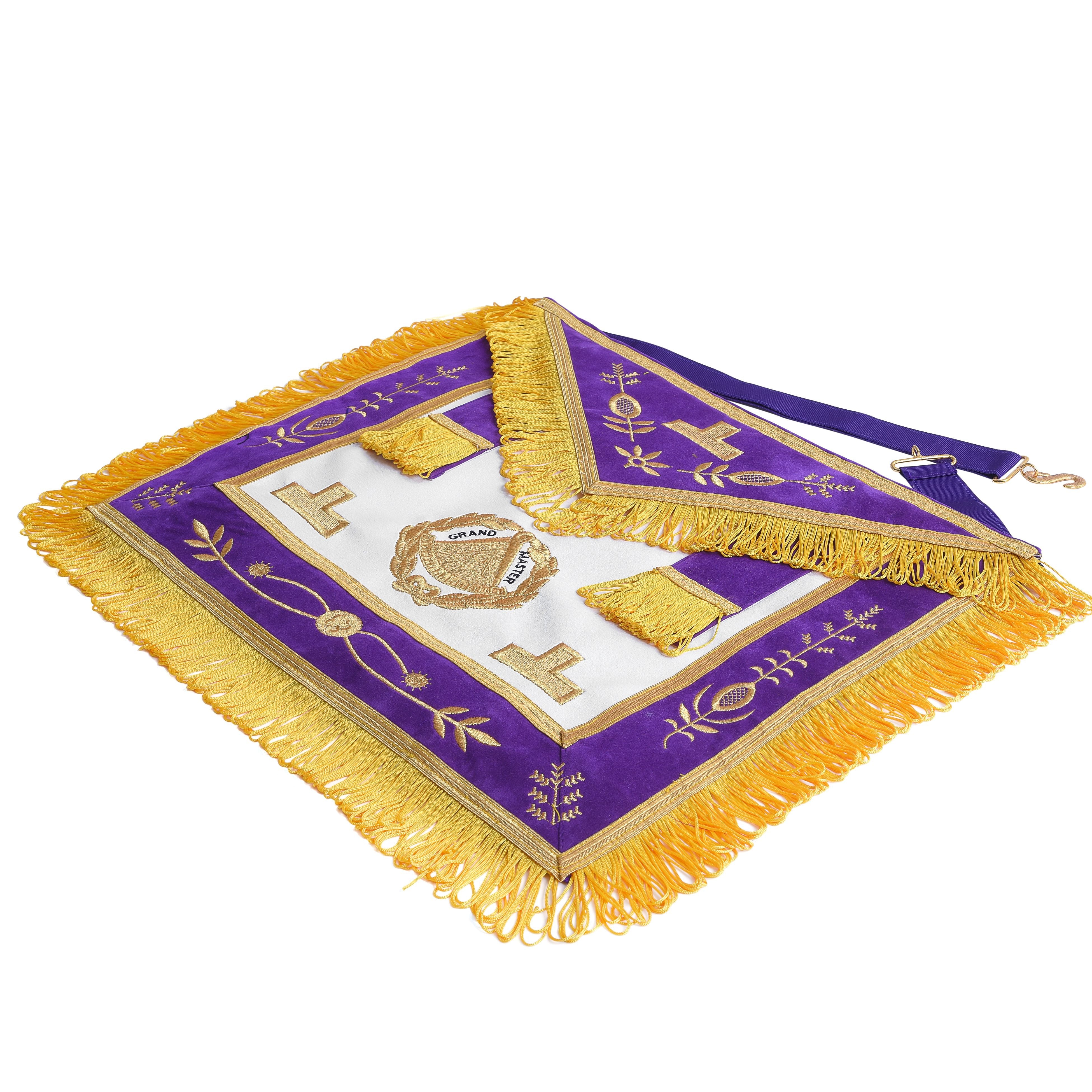 Grand Master Blue Lodge Apron - Purple With Gold Emblem With Wreath