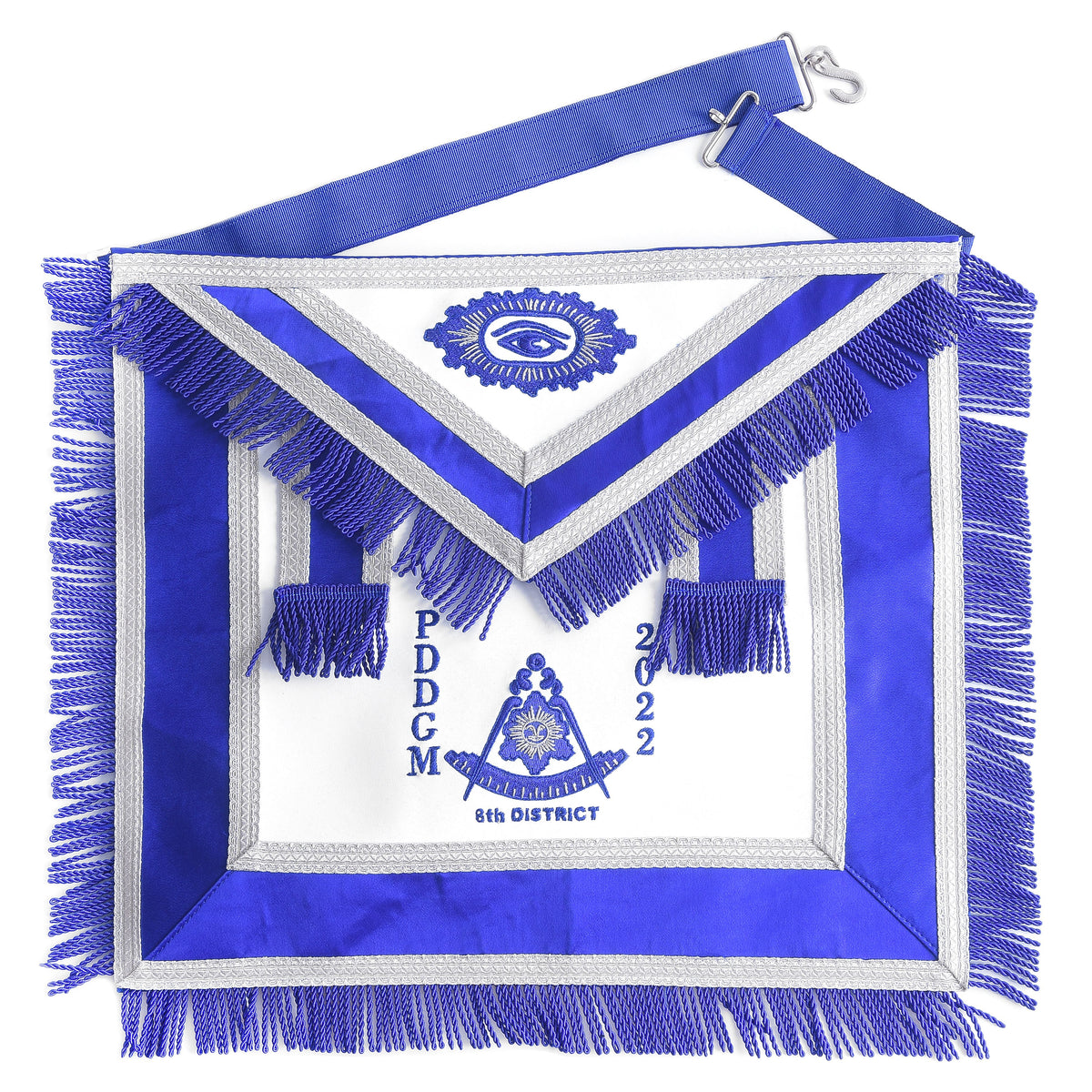 Past District Deputy Grand Master Blue Lodge Apron - Hand Embroidery With Blue Borders