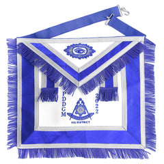 Past District Deputy Grand Master Blue Lodge Apron - Hand Embroidery With Blue Borders