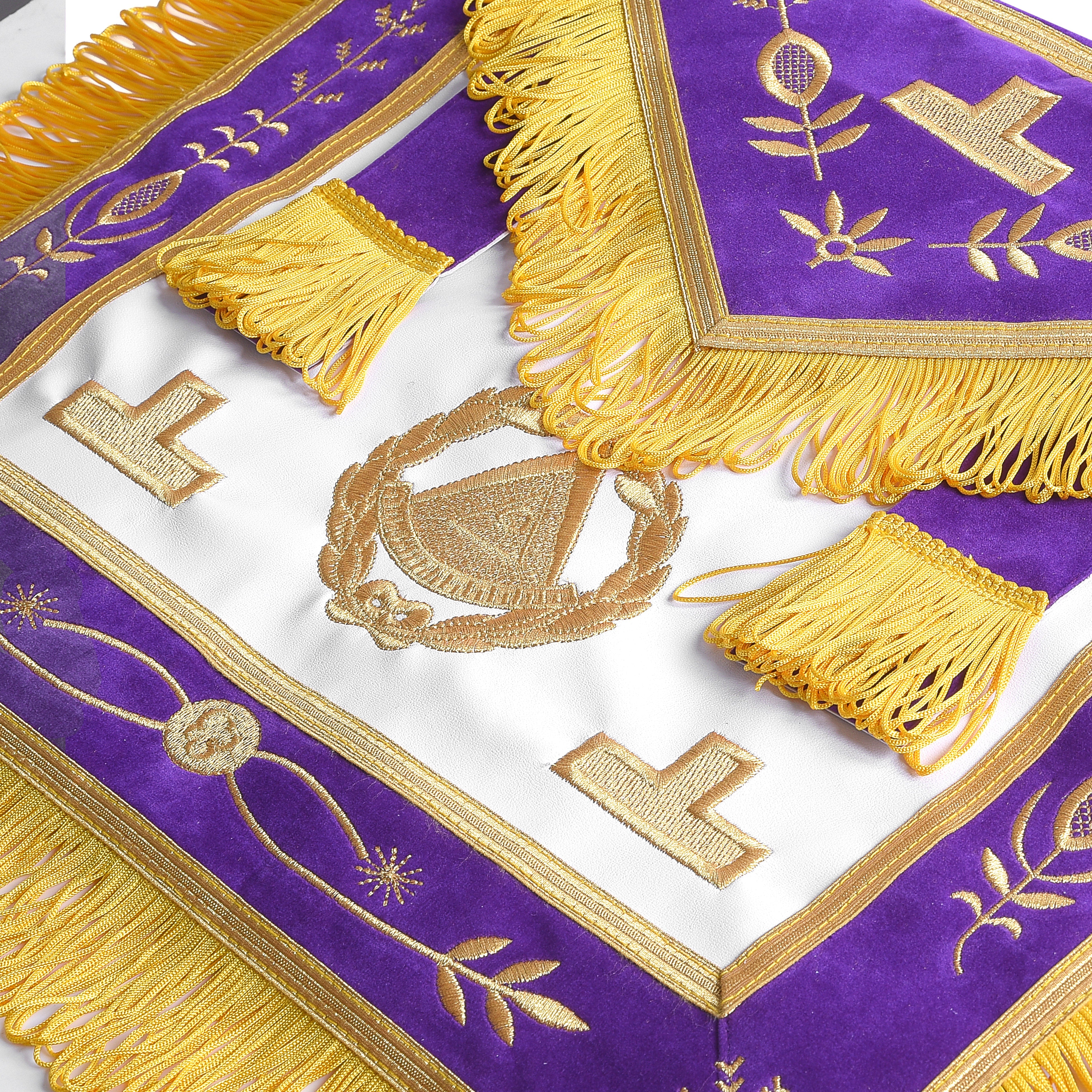 Past Grand Master Blue Lodge Apron - Purple With Gold Emblem With Wreath