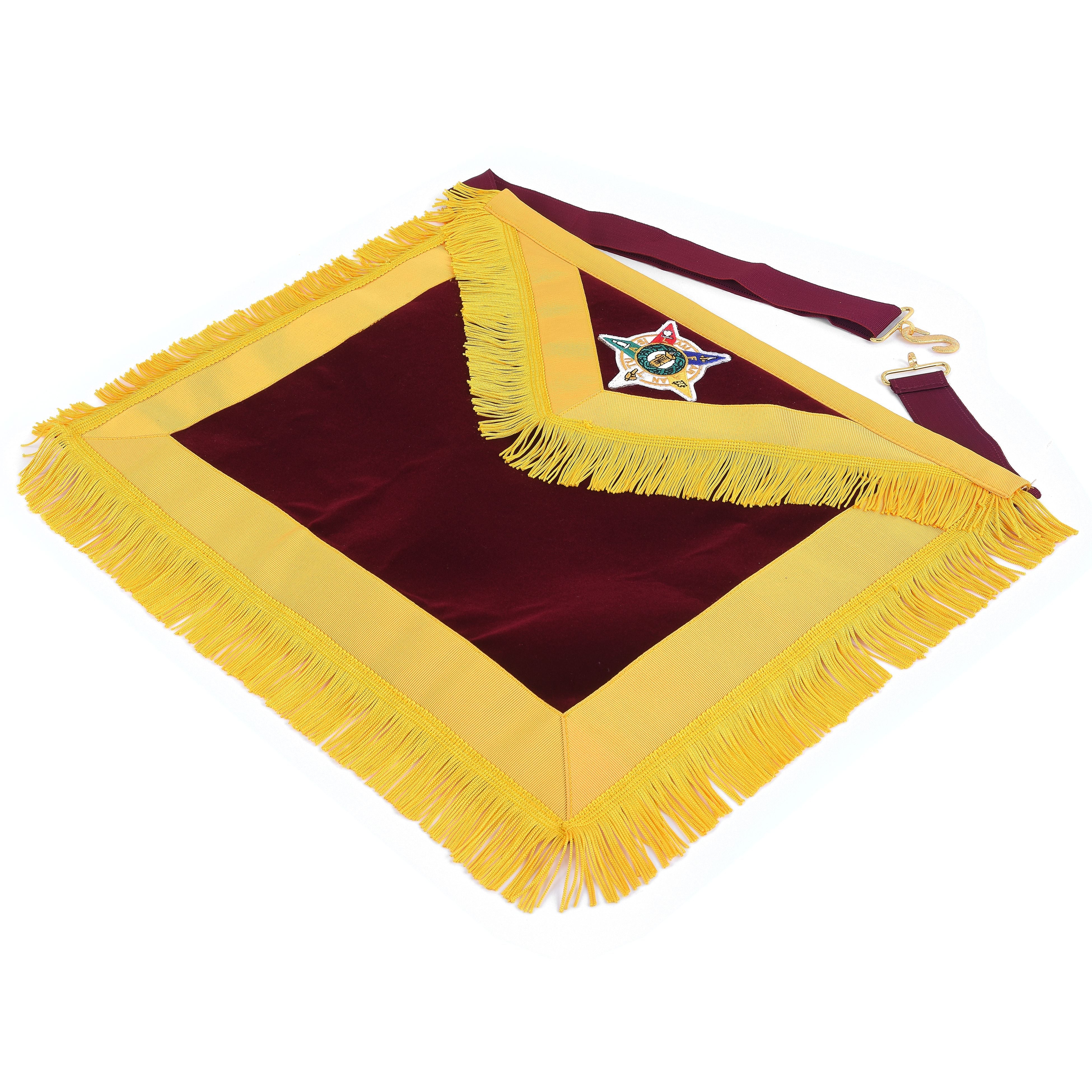 Order Of The Amaranth Apron - Maroon Velvet With Yellow Borders & Fringe